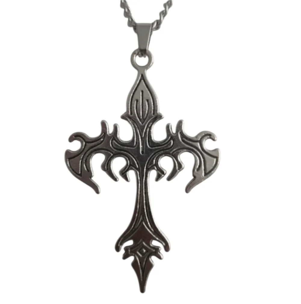 Men Silvertone Cross Pendant Necklace